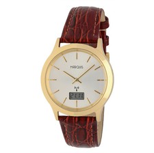 MARQUIS Herren Funkuhr Armbanduhr Braunes Leder, deutsches Funkwerk 6002-220