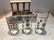 3 Gläser Set Bierglas Dinkelacker Fussball WM 1974 in OVP Schachtel 50 Jahre alt