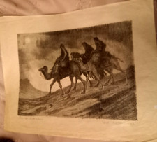 PAUL KRETZSCHMAR : ZEICHNUNG "STERN VON BETHLEHEM" KAMEL-KARAWANE SIGNIERT