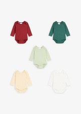 Neu 5er Pack Baby Langarm-Body aus Bio-Baumwolle Gr. 68/74 Weiß Beige Blau Grün