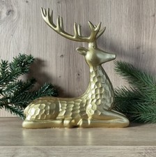 Deko Figur Statue Hirsch Liegend Gold Kunststein Stoßoptik Skandi Shabby