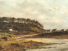 Französische Schule Circa 1960 : -ufer Meer IN Bretagne Öl auf Leinwand Signiert