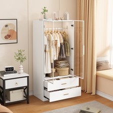 Kleiderschrank mit Glastüren Kommode Spind Kleiderschrank Schrank mit LED Weiß