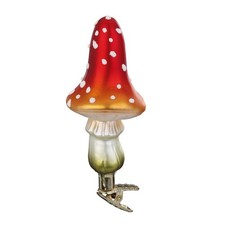 Christbaumschmuck Glas Fliegenpilz auf Clip 11cm Rot Weiß Weihnachtsbaumschmuck