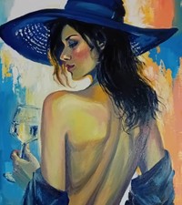 Ölgemälde Frau mit Hut und