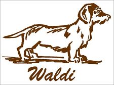 Dackel, Rauhaardackel Aufkleber  mit  Namen, geplottet. Dachshund aus Folie.