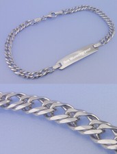 Echt 925 Silber GRAVUR ID Doppel Panzer Armband Gravurplatte 19 cm Länge ROMBO