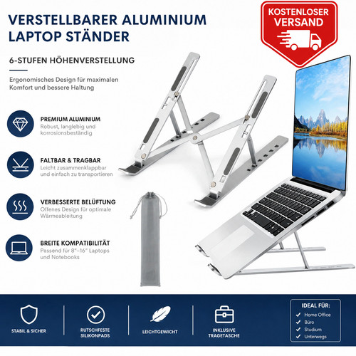 Aluminium laptopständer - aluminium,