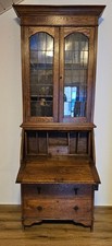 antiker Sekretär, dekorativ, handgefertigt ca. 1900, Eiche massiv,Bleiverglasung