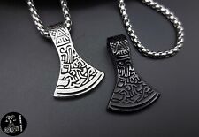 Anhänger Axt Schwarz Silber Edelstahl Halskette Schmuck Beil Mittelalter NEU