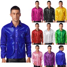Herren Top Nachtklub Hemd Glitzer Shirt Tanz Shirts Langarm Streetwear Clubwear