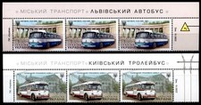 Nahverkehrsmittel in Kiew. Autobus, Oberleitungsbus. 6W+Rand. Ukraine 2015