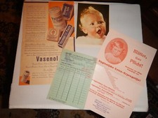 Vasenol Tetra Windeln Werbung Wiegekarte Fürsorgestelle Papiere 40er 50er Jahre
