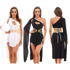 DE Griechische Göttin Cosplay Karneval Kostüm Damen Ein-Schulter Toga Kleid Set