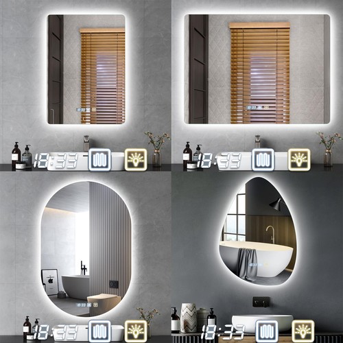 80cm led badspiegel mit uhr - badspiegel,