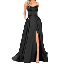 Damen Kleid Cocktailkleid Hochzeit geschlitzt Abschlussball Schwarz, 38 - M