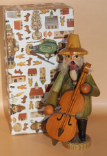 Christian Ulbricht Räuchermann Baßgeige 20cm Seiffen Expertic 35084 Flachshaar