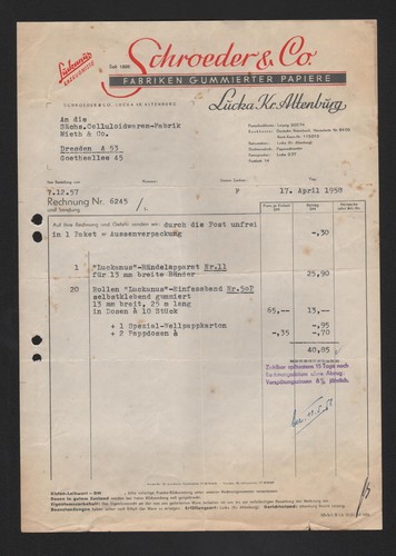 Lucka rechnung 1958 - lucka,,