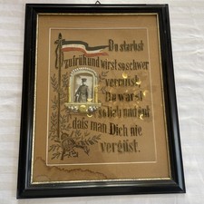 Antikes Reservistenbild 1.WK gestickte Collage Holz Erinnerung Sterbebild