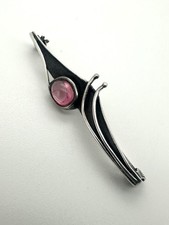 Silberbrosche 925 mit rosa Cabochon, Modernist Design, ca. 47 mm, Vintage