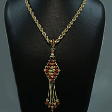 Kordelkette 14k Gelbgold mit 18k Gelbgold Korallenahänger Handarbeit 23,6 Gramm