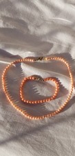 Vintage Halskette + Armband Engelshautkoralle zart lachsfarbene Perlen 50er