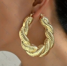 8 cm große GROSSE OVALE BAMBUS CREOLEN Gold Mode DOPPELSEITIGE OHRRINGE Drehmuster