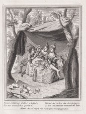 courtship Umwerbung Damen ladies Kupferstich engraving gravure 1750