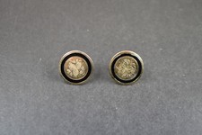 Paar antike Manschetten, Kragenknöpfe, Metall vergoldet, schwarz umrandet um1900