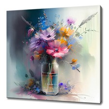 Strauß bunter Frühlingsblumen Aquarell Malerei Stil Leinwanddruck Kunst