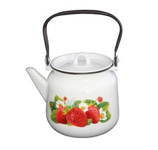 Erdbeeren Motiv Emaille Teekanne Kaffeekanne 3,5 Liter emailliert Wasserkessel 4