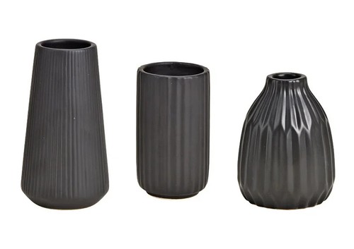 Vase 3er set schwarz - schwarz, keramik