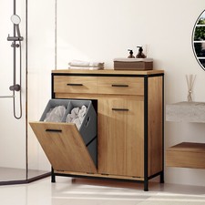 Wäscheschrank mit 2 Wäschesäcken Wäschetruhe 2 Schubladen Wäschekorb Badschrank