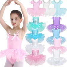 DE Mädchen Kleid Ballettkleid Pailletten Ballett Trikot Glitzer Ballettanzug