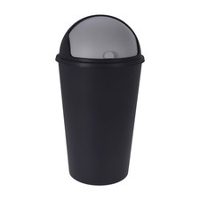 XXL Kunststoff Abfall Eimer schwarz rund - 50 L - Schiebe Deckel Müll Behälter
