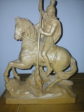 Handgeschnitzte Holzfigur "Heiliger Georg", Echtholz, Retro, hinreißend schlicht