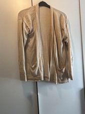 Heldmann Strickjacke Damen Beige Offene Jacke Taschen Seide Merino Merinowolle