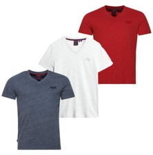 Superdry T-Shirt V-Ausschnitt Kurzarm Essential Logo Blau Rot Grau