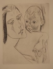 Heinrich Nauen (1880-1940) Mutter und Kind. Radierung 1919 aus "Genius"