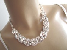 Damen Strass Collier Hals Kette kurz Modekette Kristall Silber Statement c81884