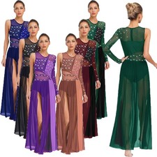 Frauen Kleider Lange Lyrische Tanzkleidung Ballsaal Kleid Sheer Glänzend Samba