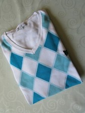 Lyle Scott Golf Pullover Damen LL 46 Weiß Türkis Argyle- Rautenmuster