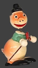 GOULA Wackelkopf Vintage-Stil Schwein-Figur mit Melone und Gehstock (75 mm)