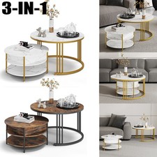 2er Set Couchtisch Höhenverstellbar Wohnzimmertisch mit Ablagefläche  ⌀73 + ⌀60