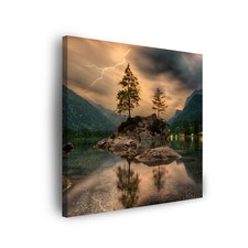 Leinwand-Bilder: Natur - Sturm über den Bergen und dem See Größe: 40x40-90x90 cm