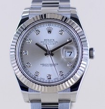 Rolex Uhr Datejust II Stahl Weißgold Oyster silver Diamond Dial 41mm 116334 B+P