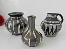 Sammlung 3 Keramikvasen Piesche & Reif  Ritzdekor braun DDR