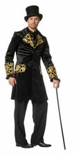 Herren Frack schwarz gold Jacke Luxus Steampunk Herrenkostüm Fasching Karneval K