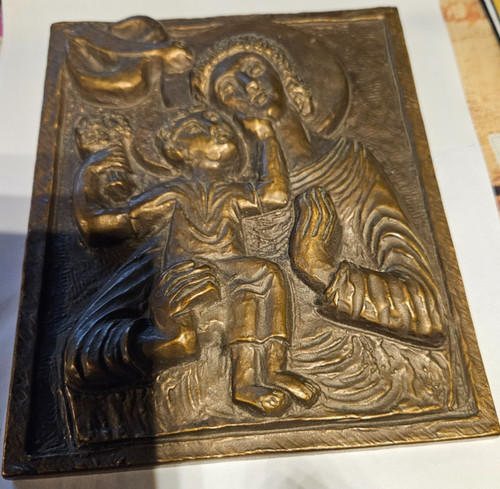 Bronze relief maria mit kind - relief,