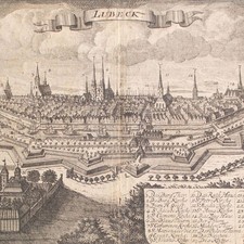 Lübeck Historische Landkarte Stadtplan Johann Georg Mentzel Kupferstich 18 Jhd